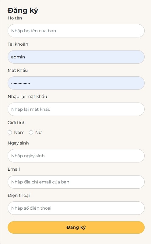 Đăng kí tài khoản